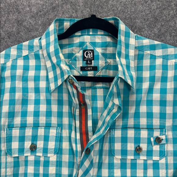 CAVI Turquoise Plaid Button Down Utility Shirt Men’s Size L - Picture 4 of 14